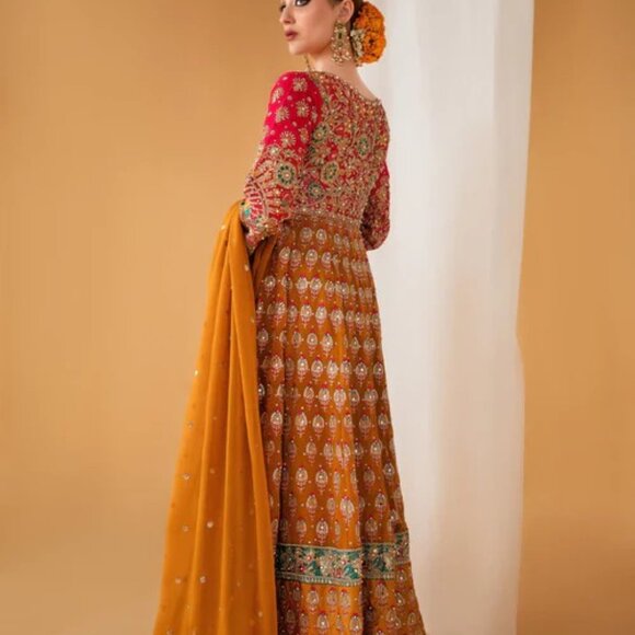 3 Piece Red Chiffon Kurta Pant Salwar Kameez EID Indian Pakistan Wedding - Picture 3 of 3